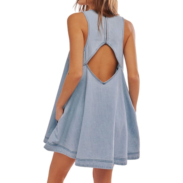 Vestido Vidifid para mujer, casual, sin mangas, de mezclilla, azul claro