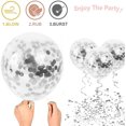 thumbnail image 4 of Globos de látex de confeti de plata blanca, paquete de 50 globos de fiesta de cromo metálico plateado de 12 pulgadas con cinta plateada Namotu HMYH448, 4 of 7