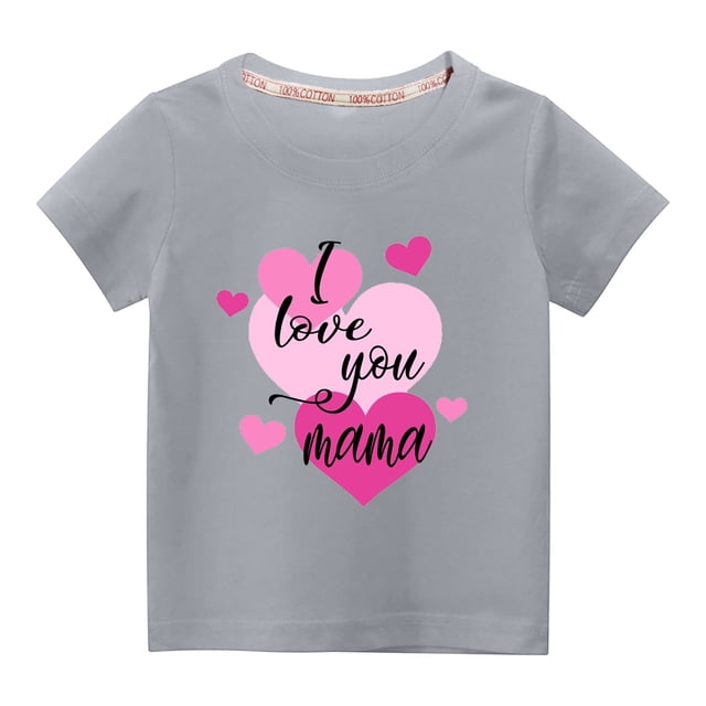 Penkiiy Haut à Manches Courtes Imprimé Cœur pour Enfants Garçons Filles, Col Rond, Couleur Unie, 3-4 Ans, Gris