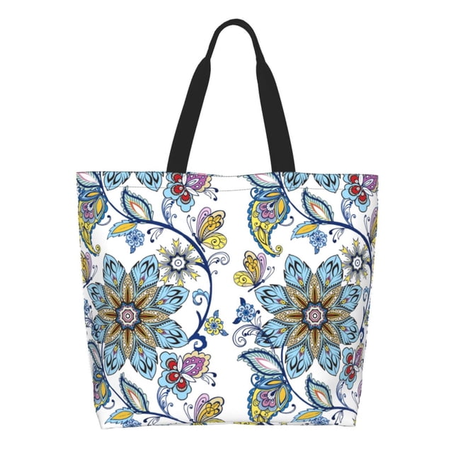 Disketp Flowers and Butterflies Bolsa Tote Estampada para Mujer, Bolso de Hombro y de Mano para Compras y Viajes