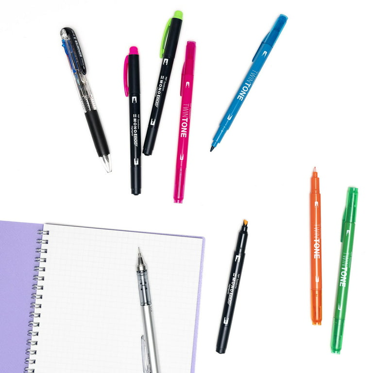Tombow Creative Notetaking Kit 0.7mm Ballpoint Pen 0.5mm HB Pencil (4) Bullet/Chisel Tip Markers,(3)