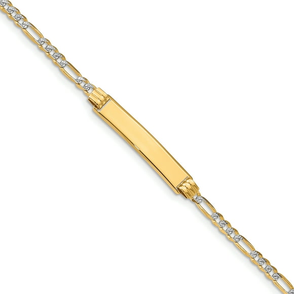 14K Rhodium Plated Yellow Gold Pav� Figaro ID Bracelet