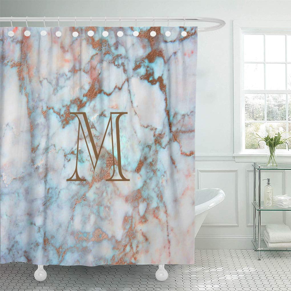 Atabie Brown Elegant Blue And Gray, Blue Marble Stone Shower Curtain