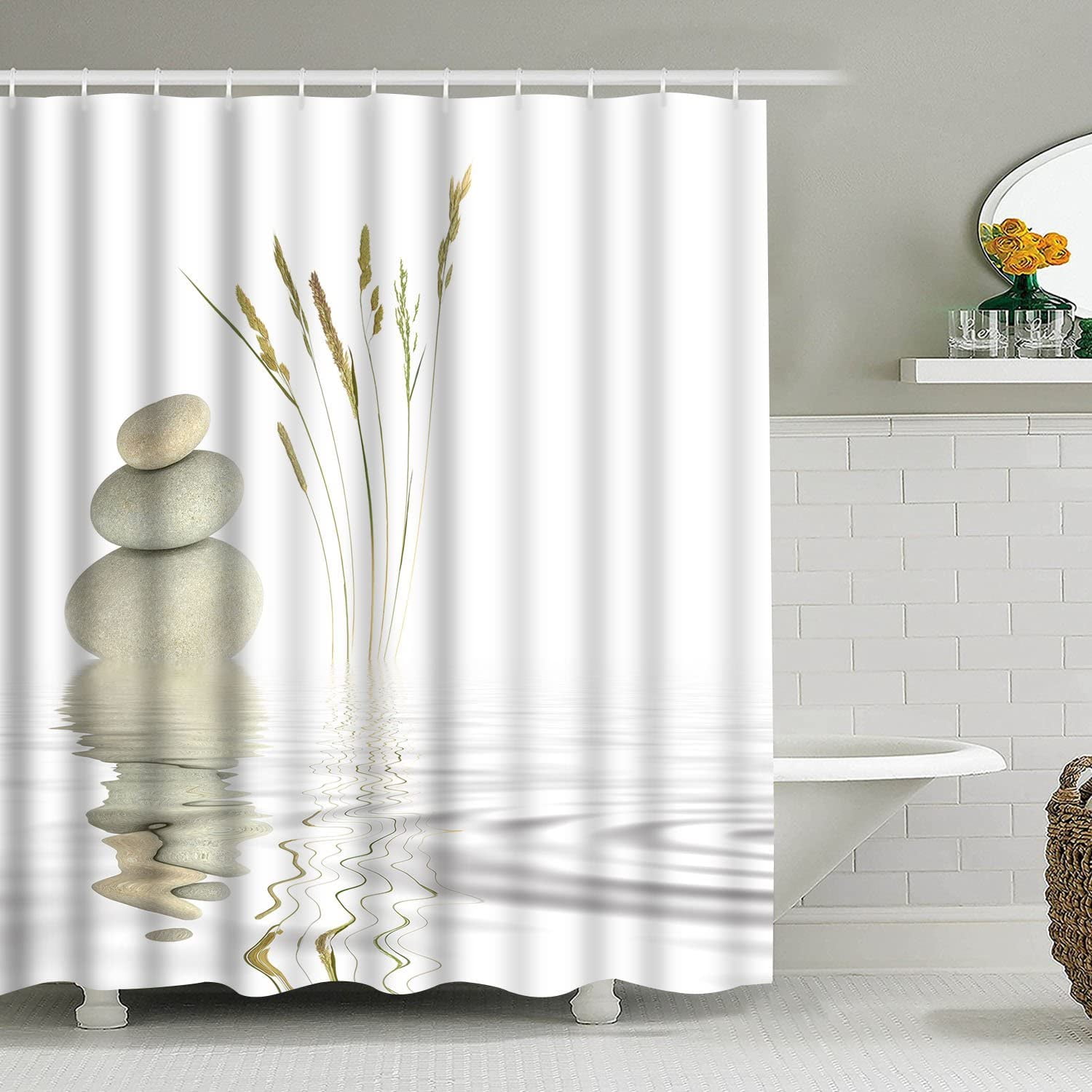 Butterflies and pebbles Shower Curtain Bedroom Decor Waterproof Fabric & 12Hooks 