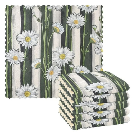 

Ryvnso Daisy Floral on Stripe Kitchen Towels Dish Clothes for Drying Dishes Cleaning Absorbent Set of 6