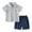 Gray, variant on Kids Boys 2 Piece Outfits Cotton T-shirt Shorts Set Summer Clothes Fashion Casual Short Sleeve Turndown Collar Botton Tops Solid Color Short Pants Sets Coffee