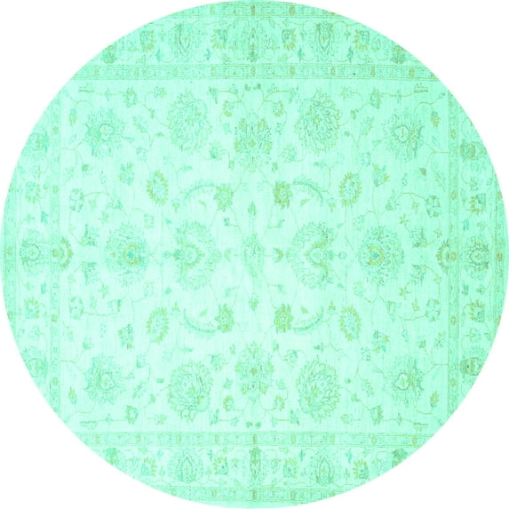 Ahgly Company Indoor Round Oriental Turquoise Blue Traditional Area Rugs, 5' Round