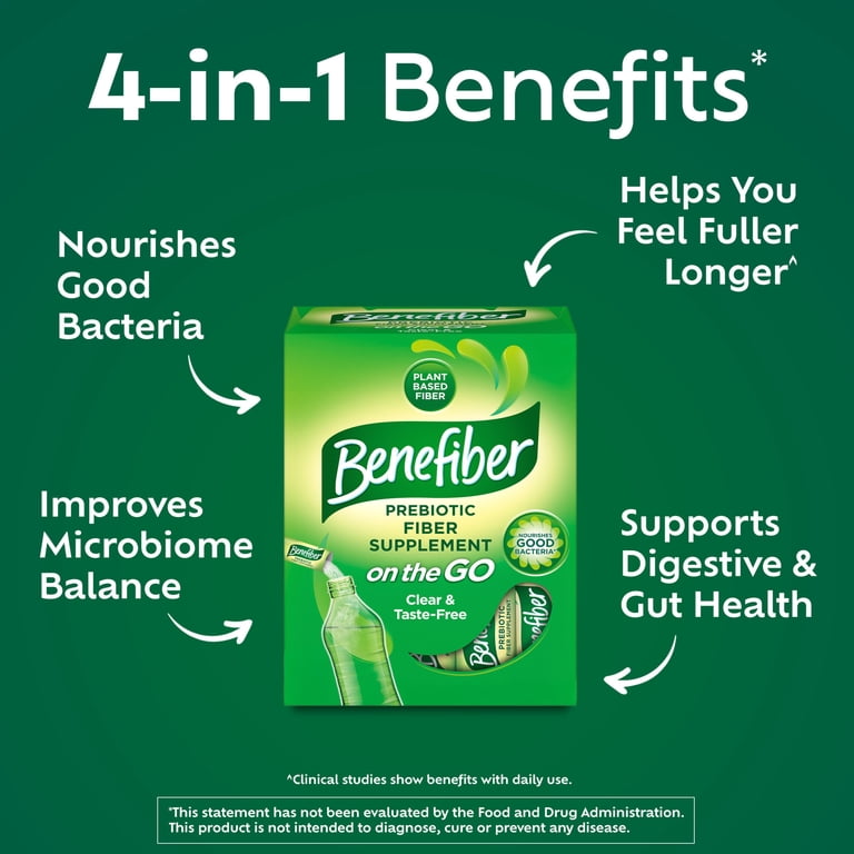 Benefiber On The Go Prebiotic Glp-1 Friendly Fiber Supplement Powder for Digestive Health, Unflavored Powder Stick Packs