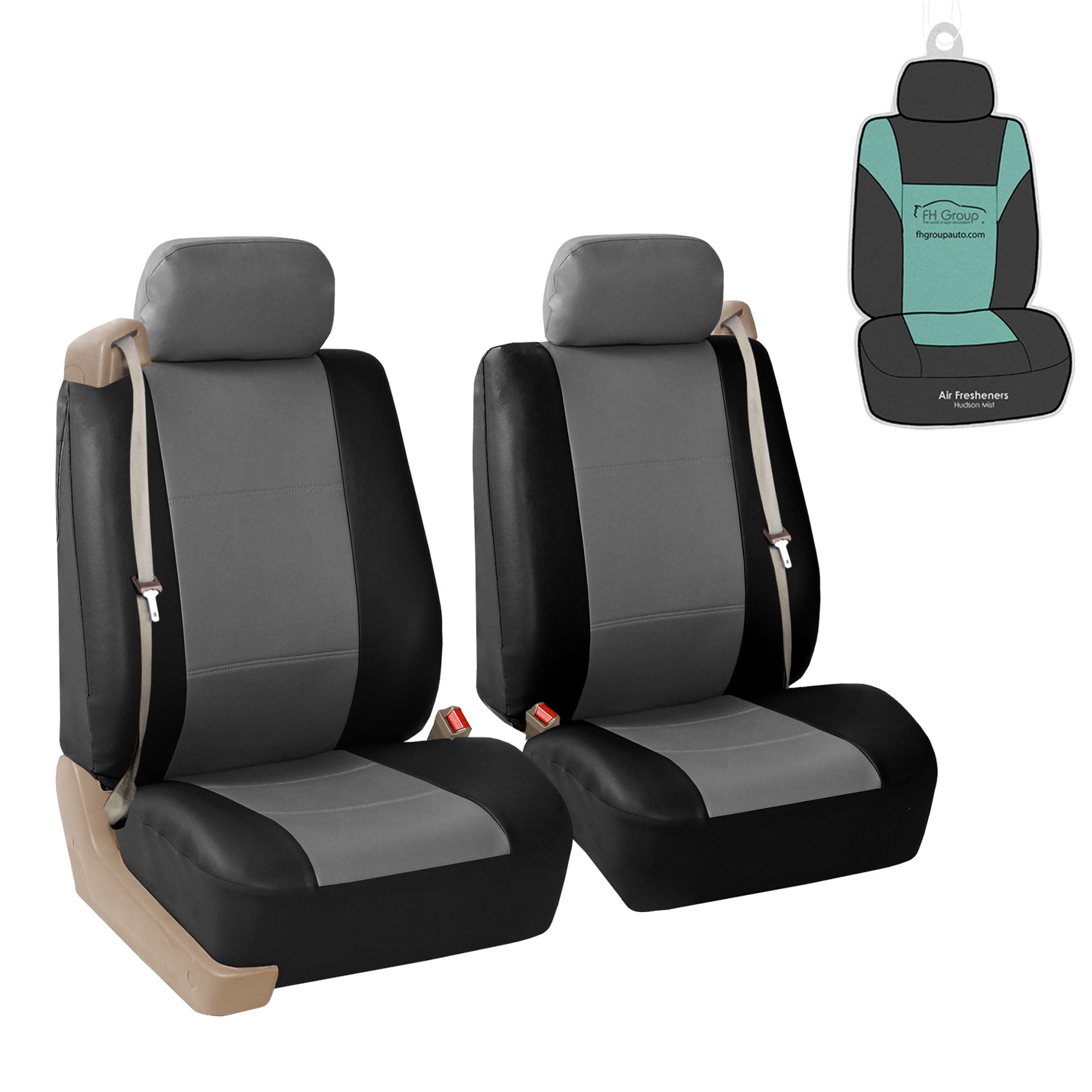FH Group Builtin Seat Belt PU Leather Front Set Seat Covers with Bonus