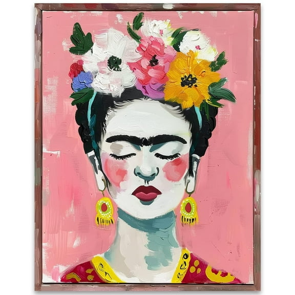 Frida Kahlo Inspired Frida Kahlo Wall Art Poster - Pink Background Portrait - Frida Kahlo Art - Feminist Wall Art - Colorful Painting Portrait of Frida Kahlo - 11x14 Unframed Poster