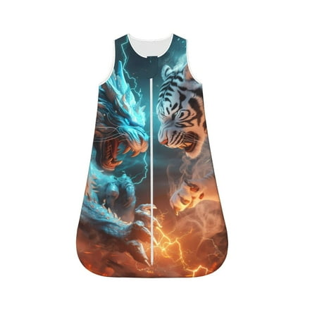 

Honeii Blue Dragon And White Tiger Print Unisex Babies Sleepbag Wearable Blanket Baby Sleeveless Sleeping Bag-Large
