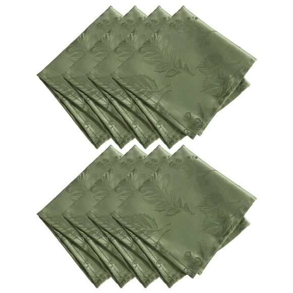 Elrene Home Fashions Juego De Servilletas De Tela De Damasco Jacquard Con Hojas Tejidas Elegantes Para Otoño/Cosecha/Acción De Gracias, 17" X 17", Paquete De 8, Color Oliva
