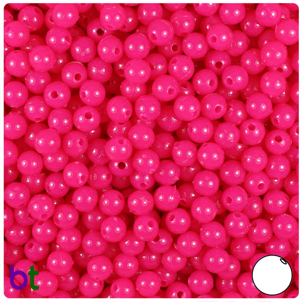BeadTin Magenta Neon Spaghetti Craft Beads - 150pcs 19mm Plastic Pony Beads USA Made