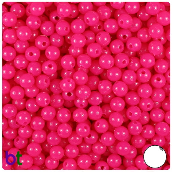 BeadTin Magenta Neon Bright 6mm Round Plastic Beads (500pcs)