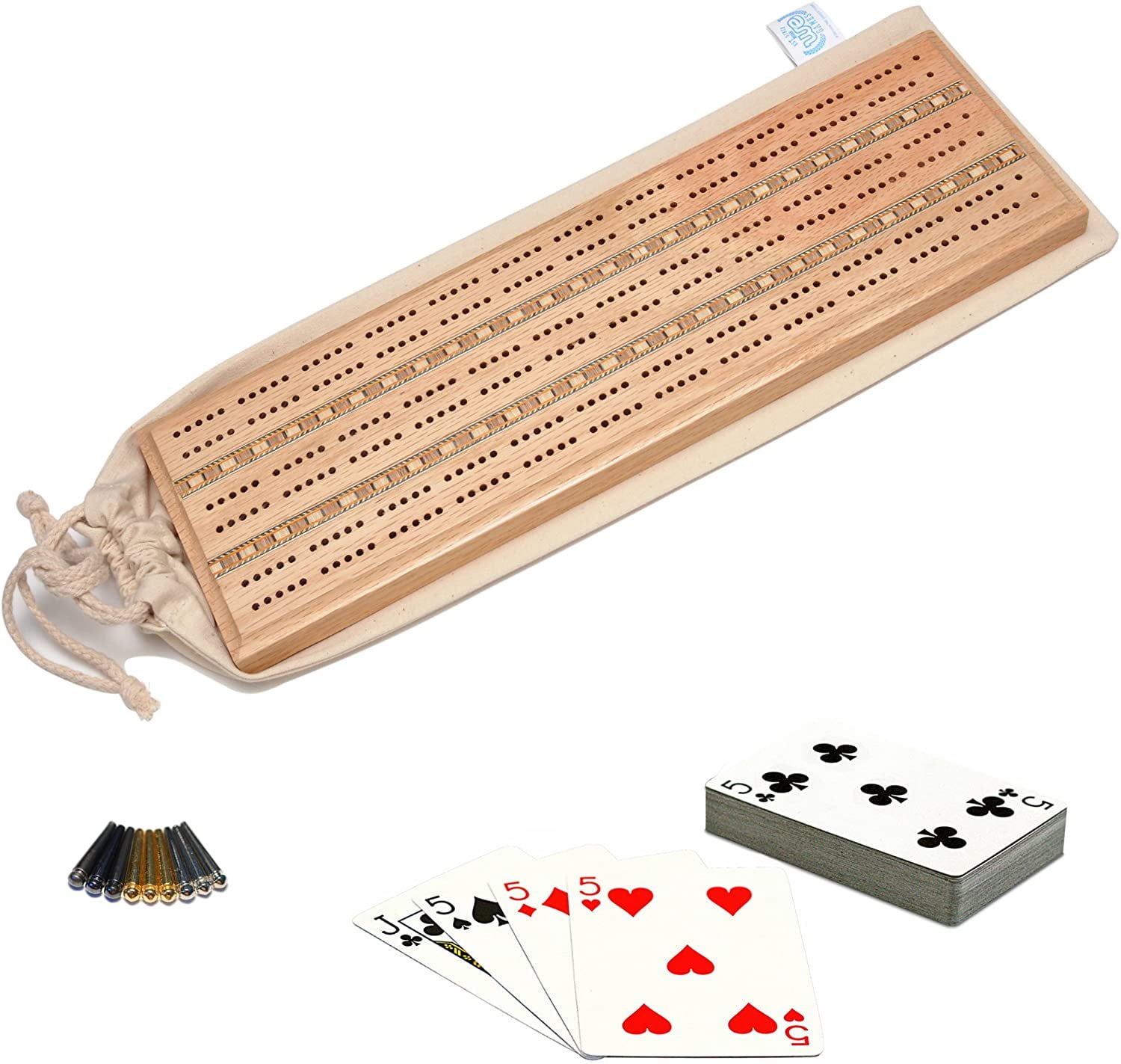 WE Games Deluxe Cribbage Set Solid Wood with Inlay Sprint 3 Track