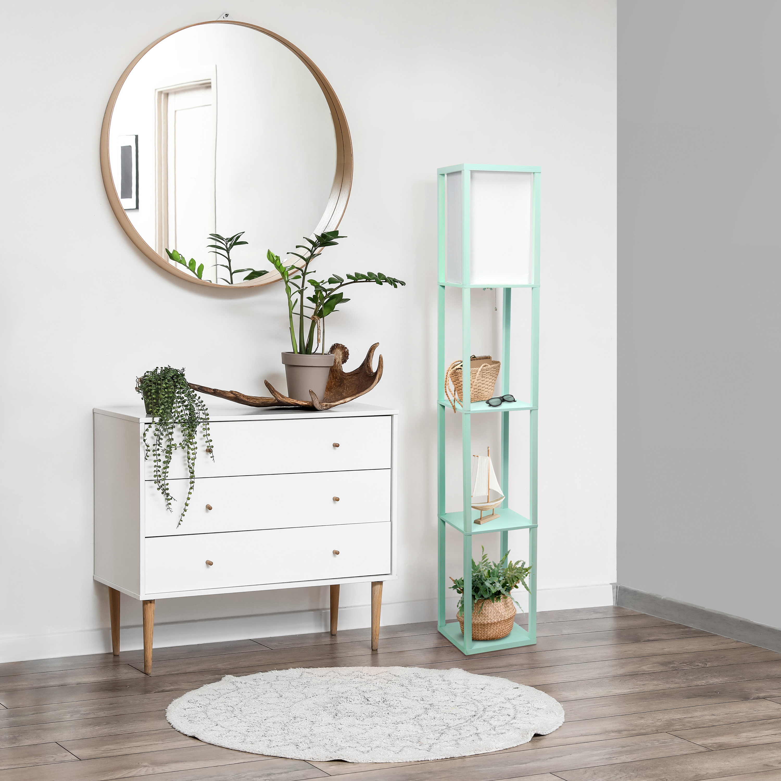 Creekwood Home 62.5" Contemporary 3-Tier Storage and Display Floor Lamp w/ LED Bulb, Aqua