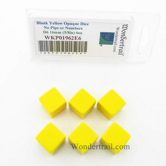 Yellow Blank Dice Cubes D6 16mm (5/8in) Set of 6 Wondertrail