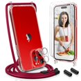 thumbnail image 1 of UYMO Crossbody Case for iPhone 14 Pro 6.1", Crossbody Cover with Neck Cord Strap,Transparent Clear PC TPU Lanyard Case with 2 Tempered Glass Screen Protector & 1 Camera Lens Protector,red, 1 of 1