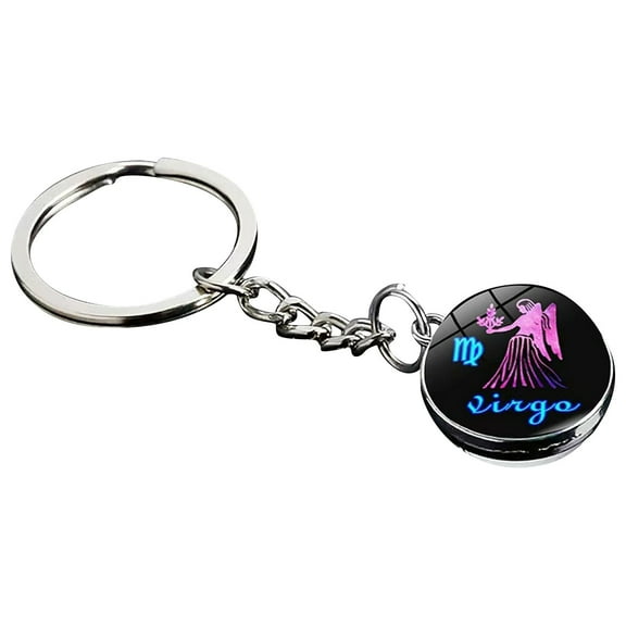 JIhuahe Zodiac Keychain with Time Gemstone Pendant, Glow-in-the-Dark Double Sided Glass Ball Design, Personalized Astrology Gift,Virgo