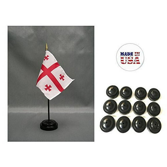 Box of 12 Georgia Republic 4"x6" Miniature Desk & Table Flags Includes 12 Flag Stands & 12 Georgian Small Mini Stick Flags