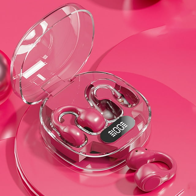 Auriculares inalámbricos Bluetooth 5.3 con estuche de carga transparente, auriculares estéreo con clip para la oreja, micrófono incorporado, auriculares deportivos, auriculares Bluetooth