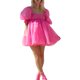 thumbnail image 2 of Txlixc Vestido casual con dobladillo grande para mujer, Estampado teñido anudado / Color sólido Cuello cuadrado Mangas abullonadas Falda de burbuja, S / M / L Txlixc Estilo de ocio, 2 of 8