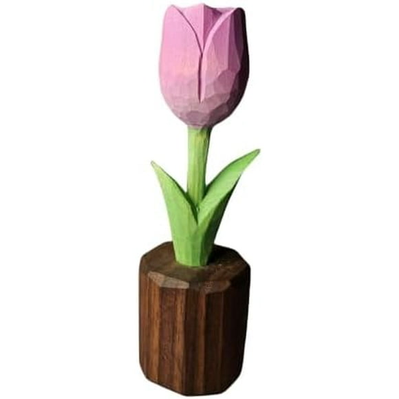 Hand-Carved Wooden Tulip Flower with Gift Box (Purple)