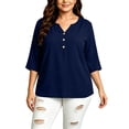 thumbnail image 3 of Kezqiaxn 3/4 Length Sleeve Womens Tops V-Neck Button Up Shirt Business Work Blouses Plus Size Clothes for Women, 3 of 6