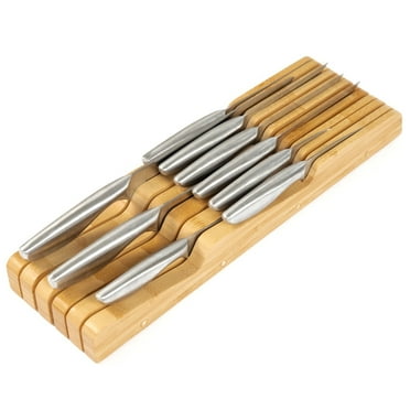 KitchenEdge Bamboo Knife Holder Organizer - Holds 5 Long   6 Short Knives (Not Included), Bamboo