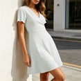 thumbnail image 6 of Vivianyo HD Women's Wrap V Neck Gingham Dresses, Short Sleeve Slim Casual Mini Sundresses for Women, Women's Gray, Sizes S-3XL, 6 of 6