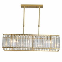 Modern Rectangular Crystal Chandelier Light, 4-Light Hanging Pendant Light Ceiling Light Fixture 33.5" Length Gold