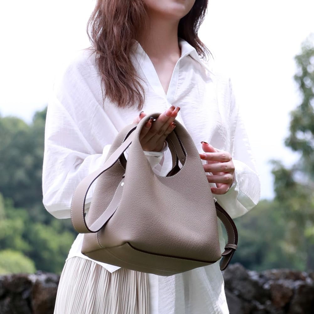 HLSOHJP Small Genuine Leather Crossbody Bags Hobo Purse for Women Shoulder Bucket Bag Luxury Designer Handbag Satchels
