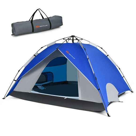 Goplus Tente de Camping Instantanée 2-en-1 Double Couche Imperméable pour 4 Personnes Bleu