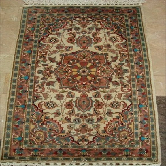 Ahmedani Linen Exclusive Medallion Flowers Living Room or Bedroom Area Rug Wool Silk Hand Knotted Indoor Carpet (4 x 2.6)'