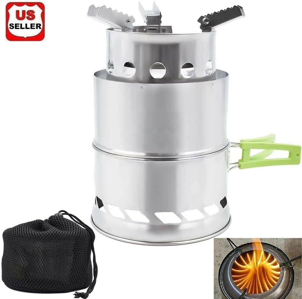 Camping Stove Camp Wood Stove Portable Foldable Stainless Steel Burning Backpacking Stove for