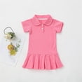 thumbnail image 2 of Coerni Toddler Girl Short Sleeve Solid Dress Lapel Pleated Cotton Dress for Little Girls Kiddies Summer Clothes Outfits, 2 of 4