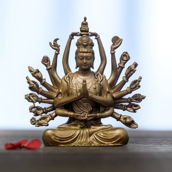 Thousand-Hand Avalokitesvara Buddha Statue Small Handmade Copper Figurine Zen Home Decor