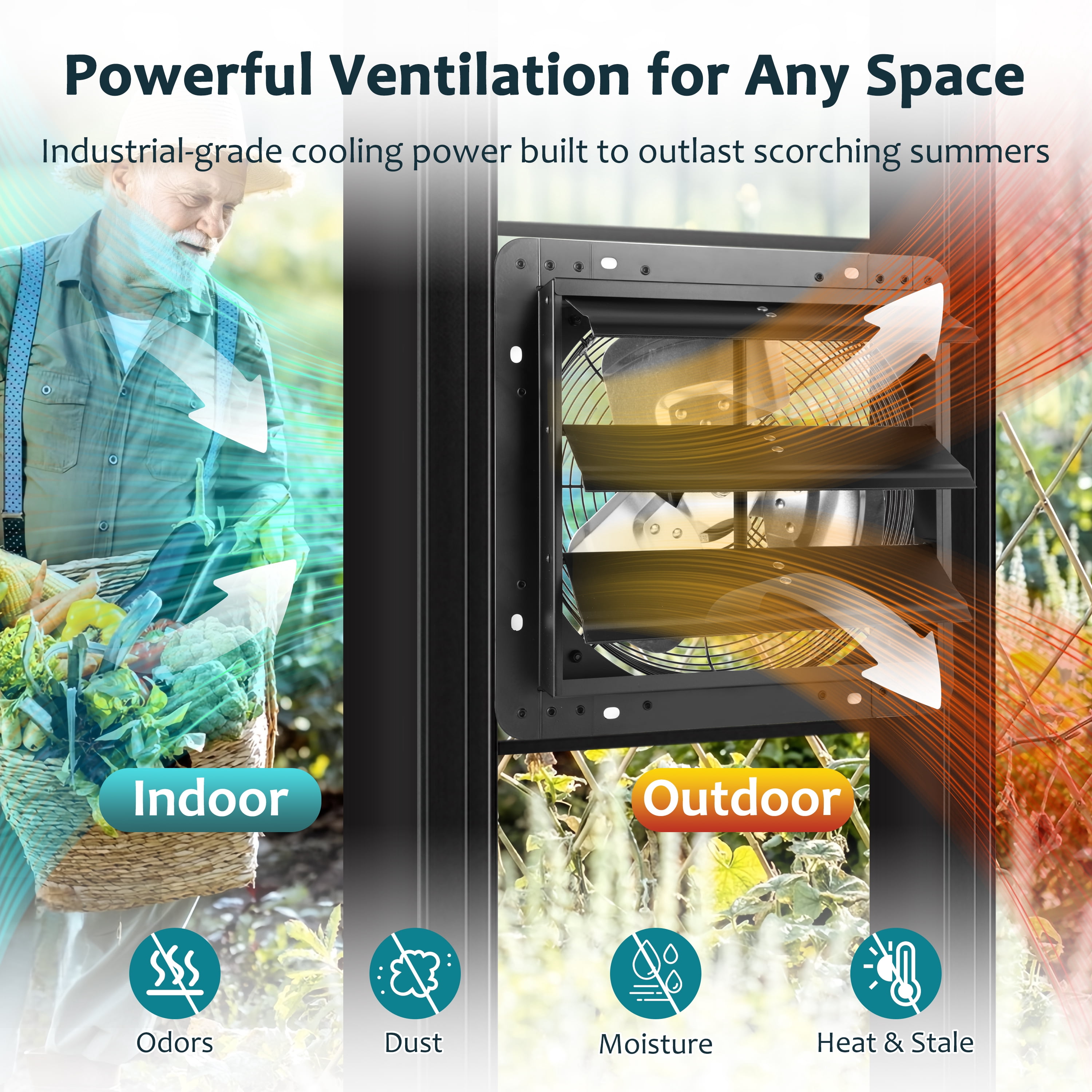 Avobird 12 inch Exhaust Fan With EC Motor 1400 CFM,Automatic Shutter with Thermostat & Humidity controller for Attic Greenhouse, Shed, Shop, Garage