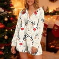 thumbnail image 4 of QATAINLAV Beige Womens Onesie Pajamas Christmas Graphic Long Sleeve Romper Cute Ear Hooded Fleece Short Jumpsuits Gifts for Mom, 4 of 8