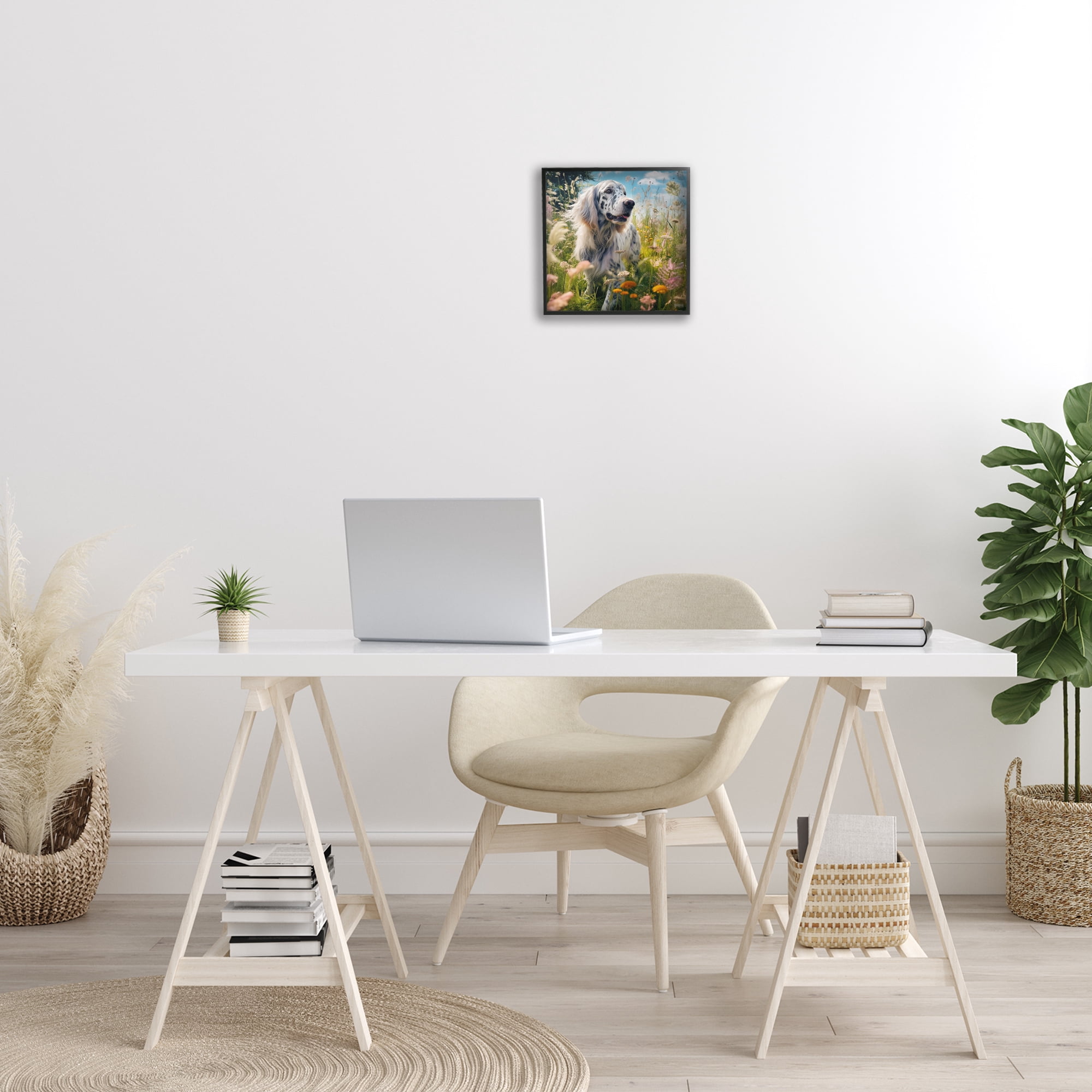 Stupell Industries Happy Dog Among Flowers Landscape Painting Black Framed Art Print Wall Art, 12 x 12