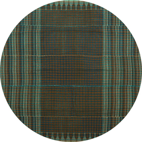 Ahgly Company Machine Washable Indoor Round Oriental Turquoise Blue Traditional Area Rugs, 6' Round
