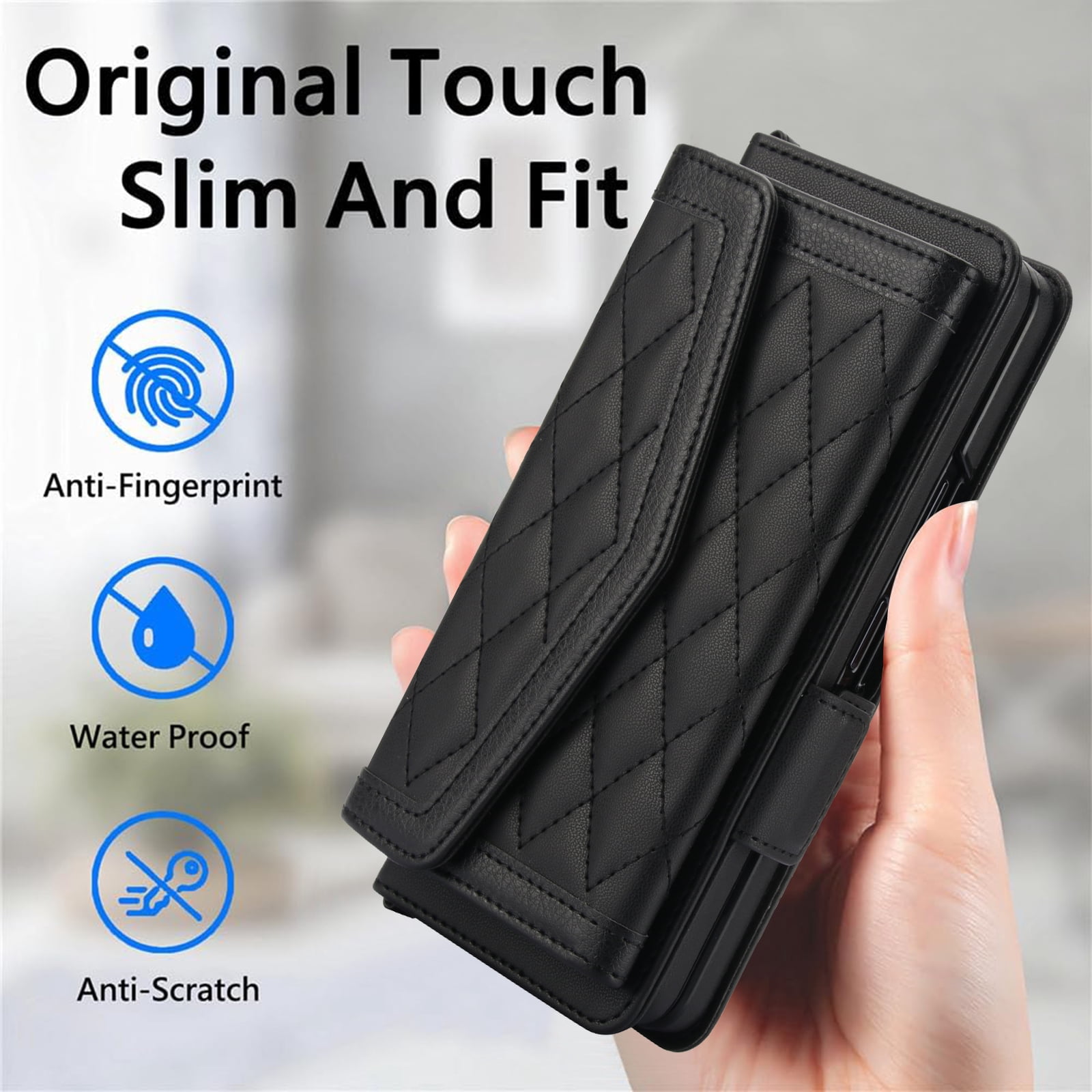 Dteck for Samsung Galaxy Z Fold 3 Wallet Case with S Pen Holder for Women, Crossbody Wallet Z Fold 3 Phone Case with 12-Card Slots, PU Leather Flip Case with Strap Wristlet & Shoulder Strap,Black