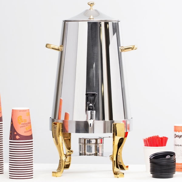 Stainless Steel 80 cup Coffee Chafer Urn with Gold Accents 5 Gallon