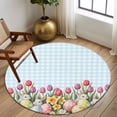 thumbnail image 2 of Round Rug 7Ft Washable Non-Slip, Easter Circle Area Rugs for Living Room Bedroom, Spring Bunny Colorful Eggs Tulip Flowers Blue Check Indoor Floor Mats Carpet Runner for Home Decor Aesthetic, 2 of 8