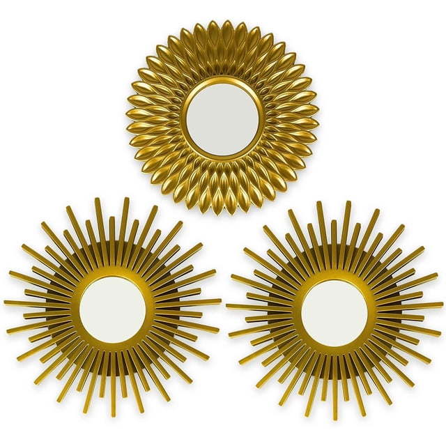 Espejos dorados para pared, paquete de 3, espejos de pared para decoración de habitaciones y decoración del hogar, espejos redondos dorados para decoración de paredes, espejos circulares