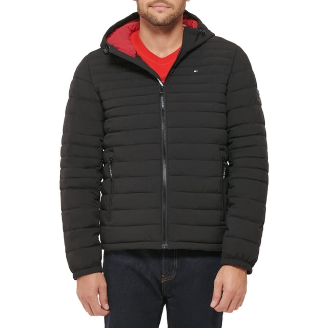 Chaqueta Tommy Hilfiger de poliéster elástico con capucha, plegable, negra