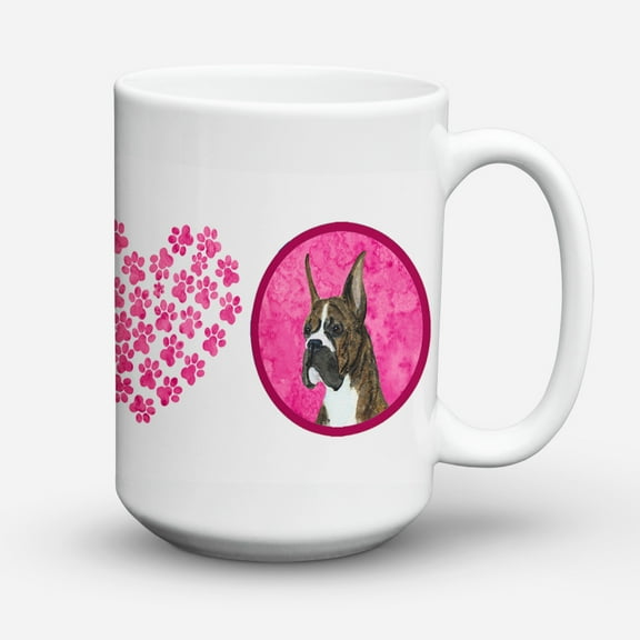 Pink Brindle Cropped Eared Boxer Coffee Mug 15 oz