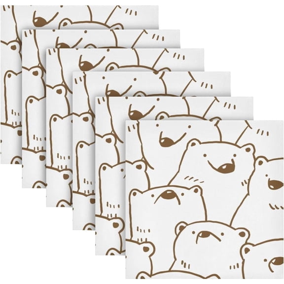 Coolnut Set of 6 Cartoon Bear Napkins Cloth Napkins 20"x20", Washable Polyester Dinner Napkins for Parties, Wedding, Restaurant