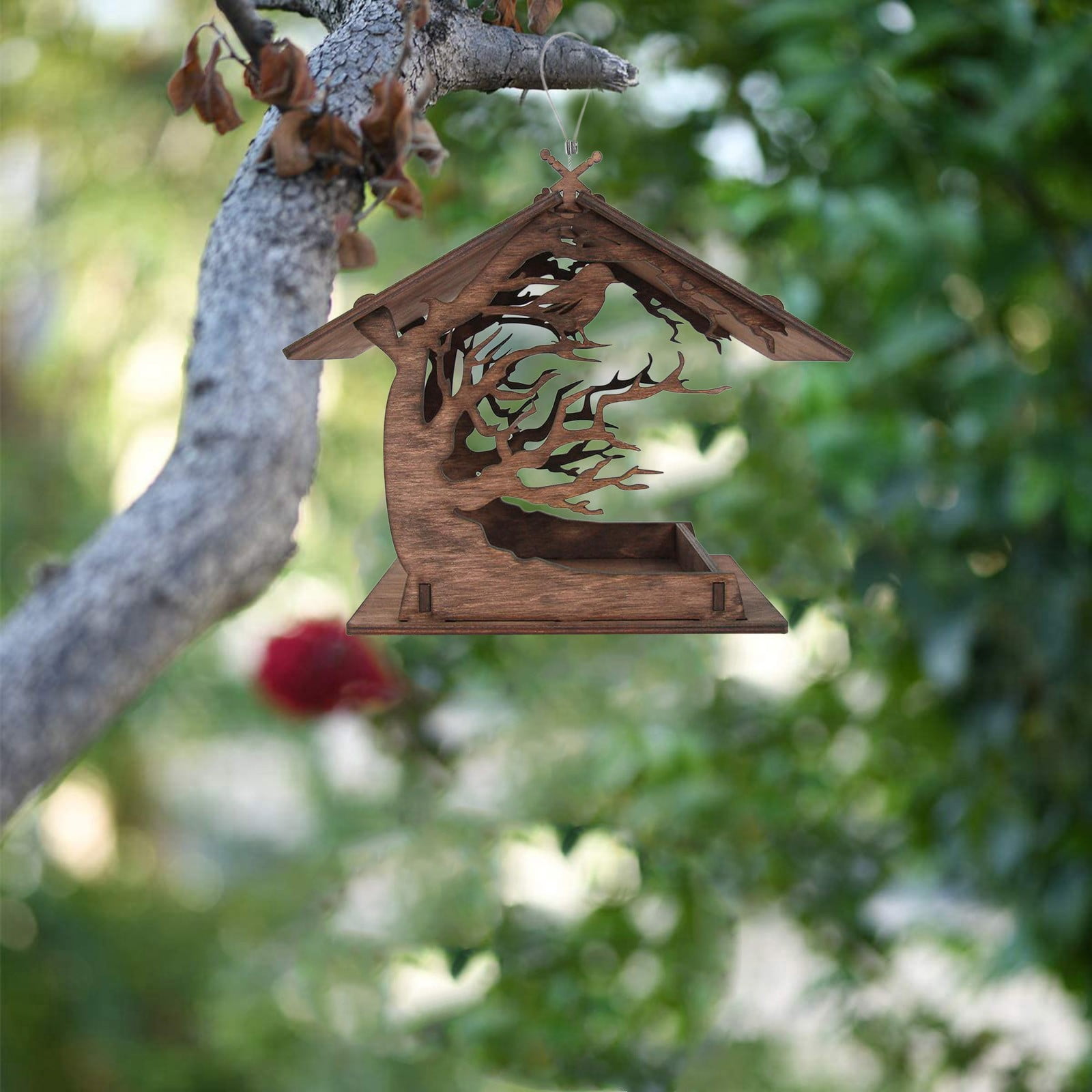 LACKUST Bird Feeders Outdoor Clearance,DIY Wooden Birdhouse Feeder as a Unique Garden Gift for Courtyard and Balcony,Brown