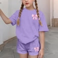 thumbnail image 5 of Favoffer Big Kid Girls Set Summer Print Crewneck Short Sleeve Top Elastic Waist Shorts Two Piece Casual Outfit Soft Comfortable Daily Home Outdoor Play Sizes 3-14Y, 5 of 6